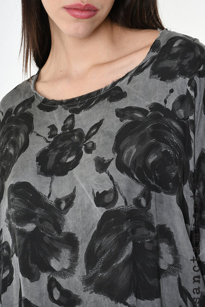 Sanctamuerte Grey Storm Rose Print Asymmetric Tunic