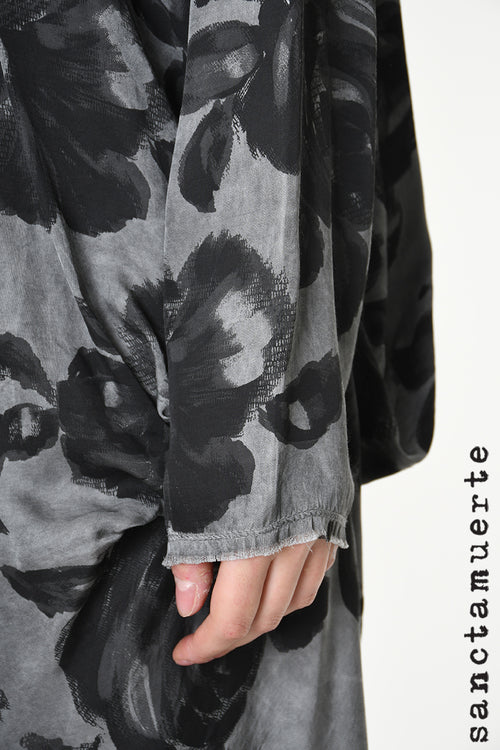 Sanctamuerte Grey Storm Rose Print Asymmetric Tunic