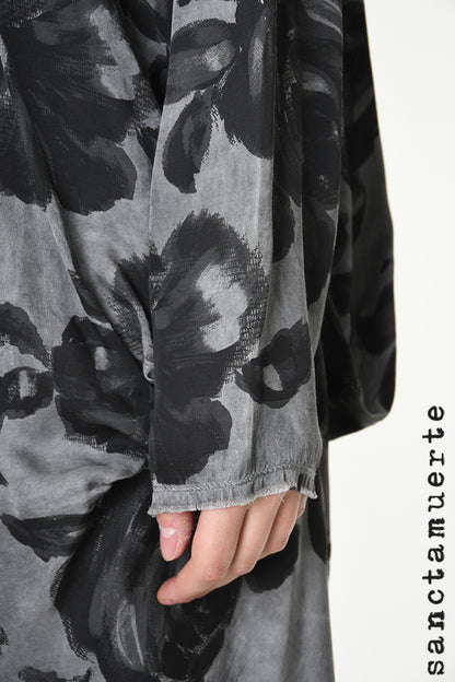 Sanctamuerte Grey Storm Rose Print Asymmetric Tunic