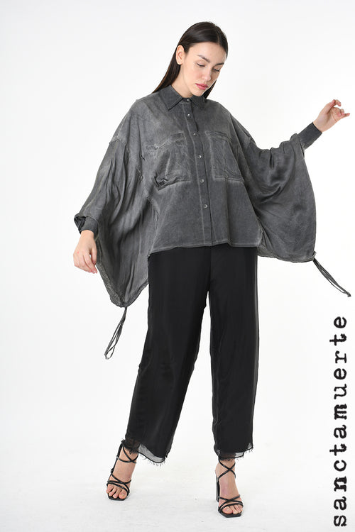 Sanctamuerte Grey Storm Batwing Sleeve Shirt