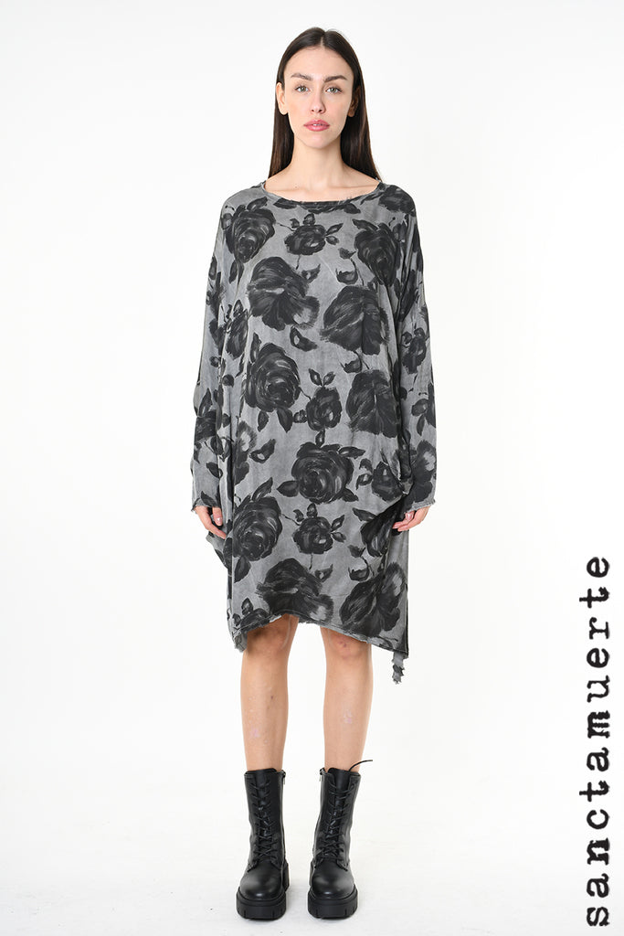 Sanctamuerte Grey Storm Rose Print Asymmetric Tunic