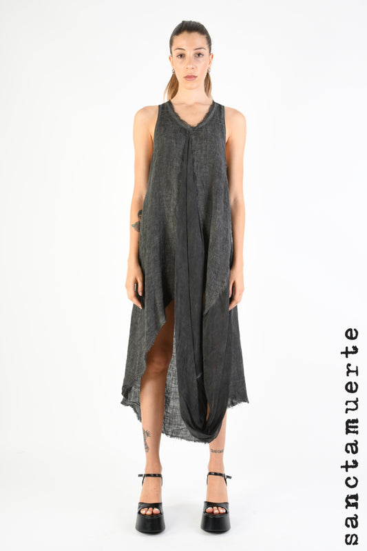 Sanctamuerte Grey Linen Silk Mix Dress