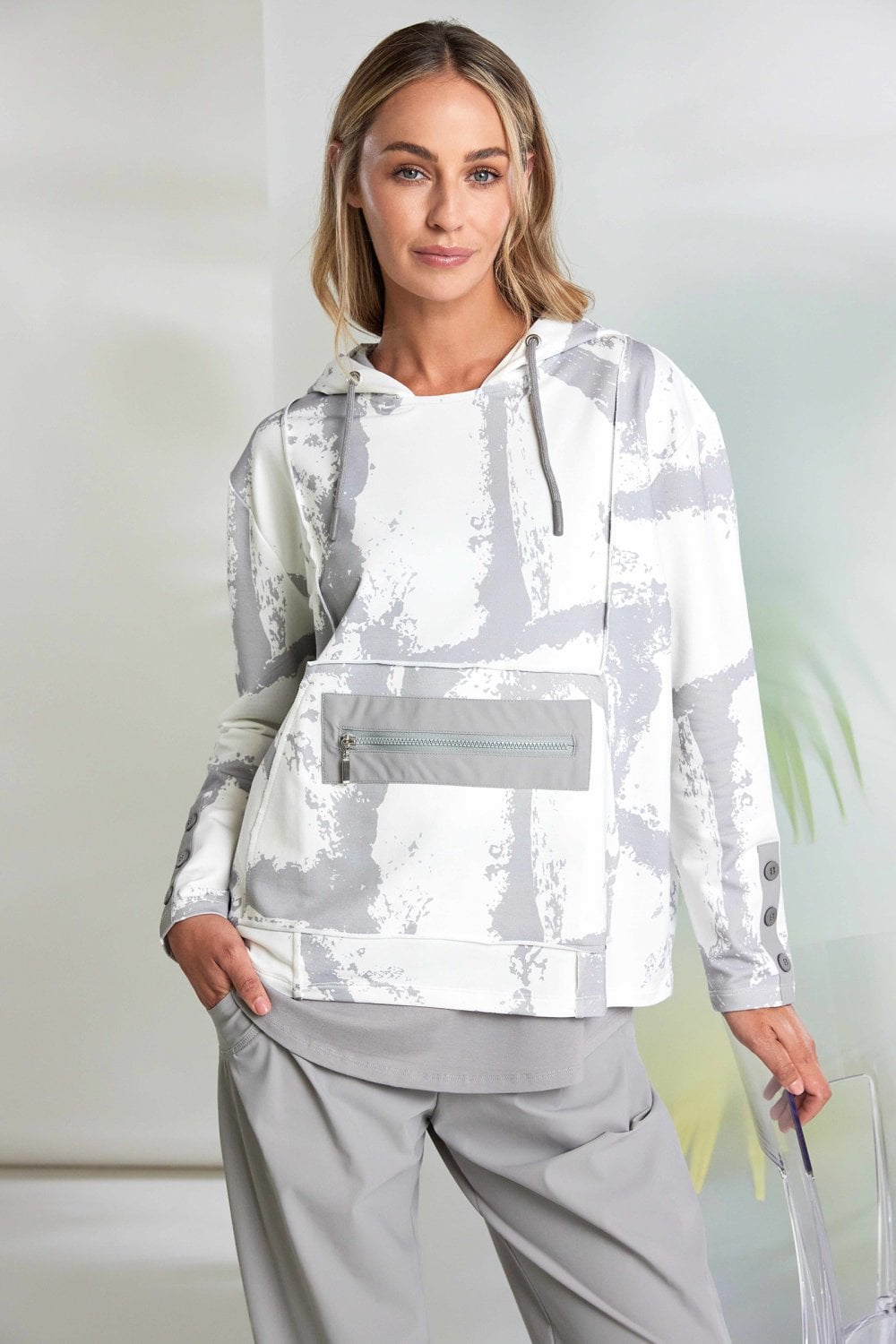 Naya Off White/Taupe Graphic Print Hoodie