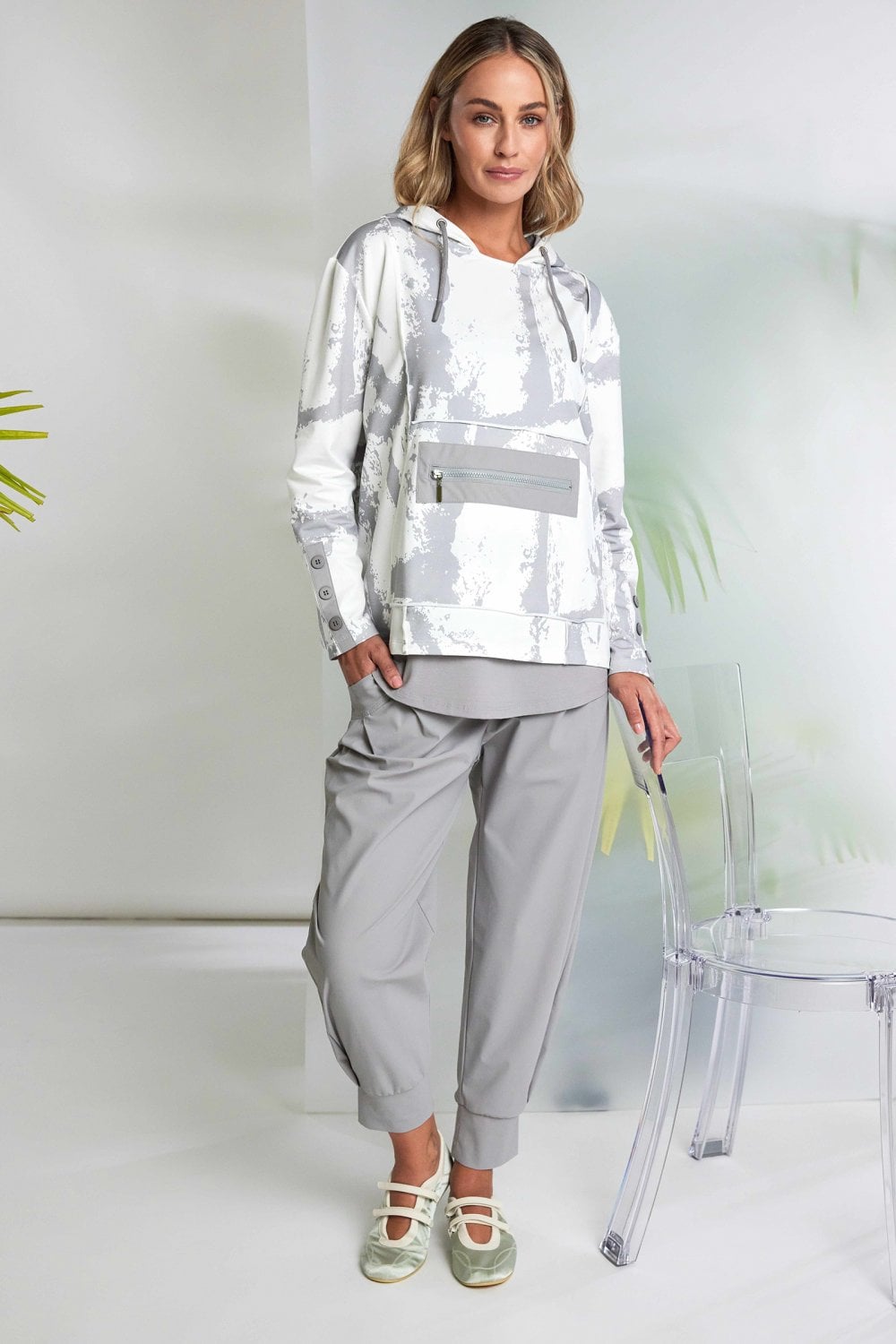 Naya Off White/Taupe Graphic Print Hoodie