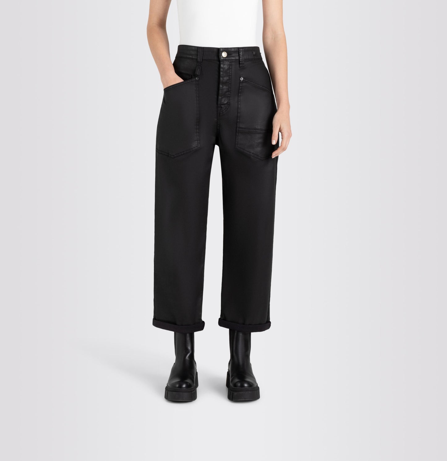 Mac Black Coated Baggy Straight Leg Jeans