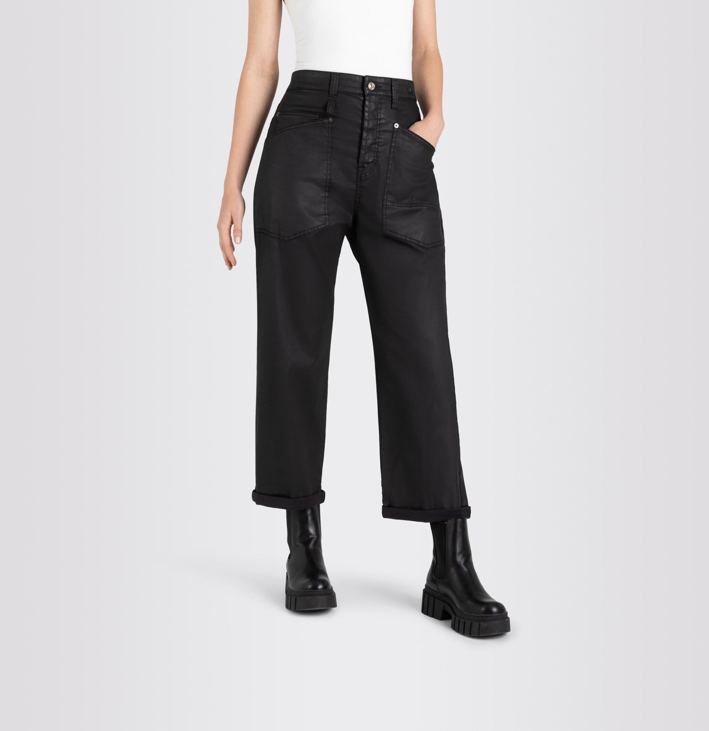 Mac Black Coated Baggy Straight Leg Jeans