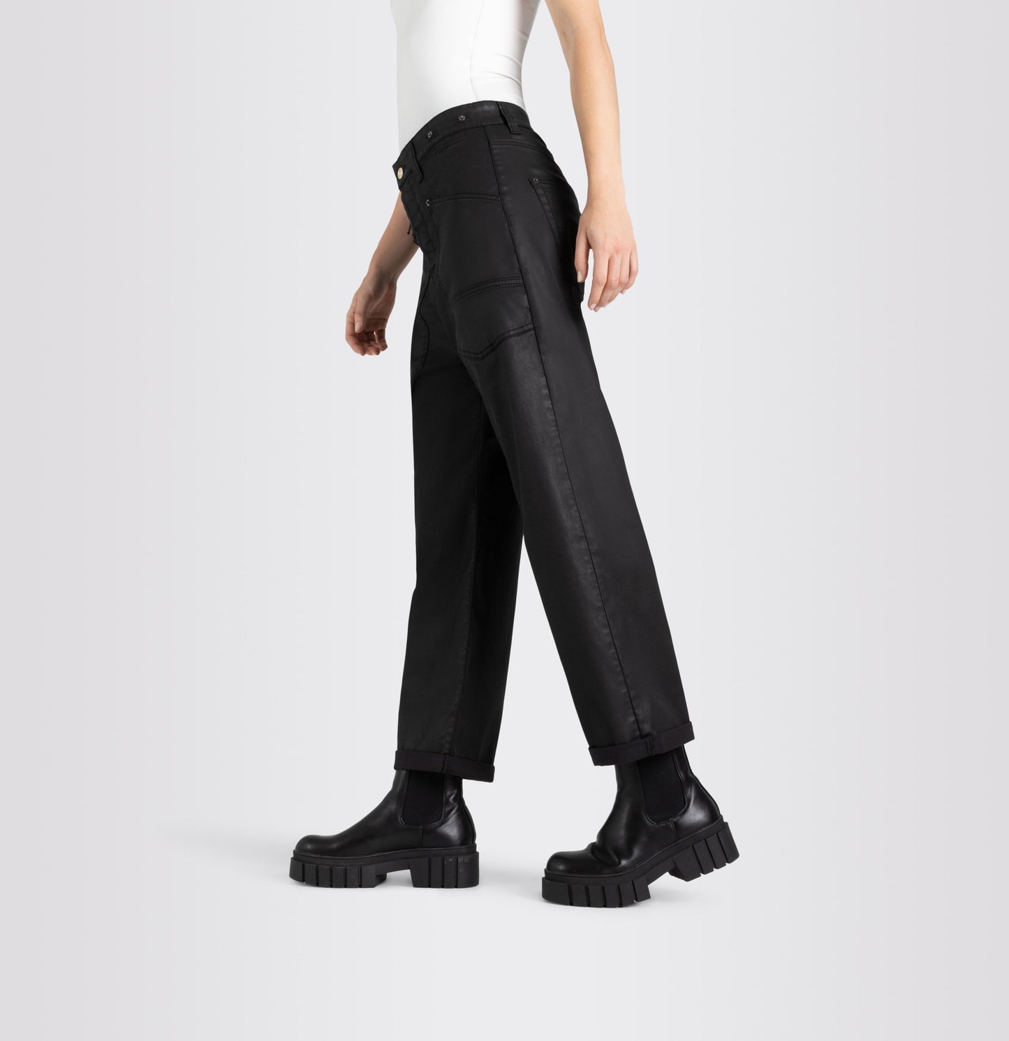 Mac Black Coated Baggy Straight Leg Jeans