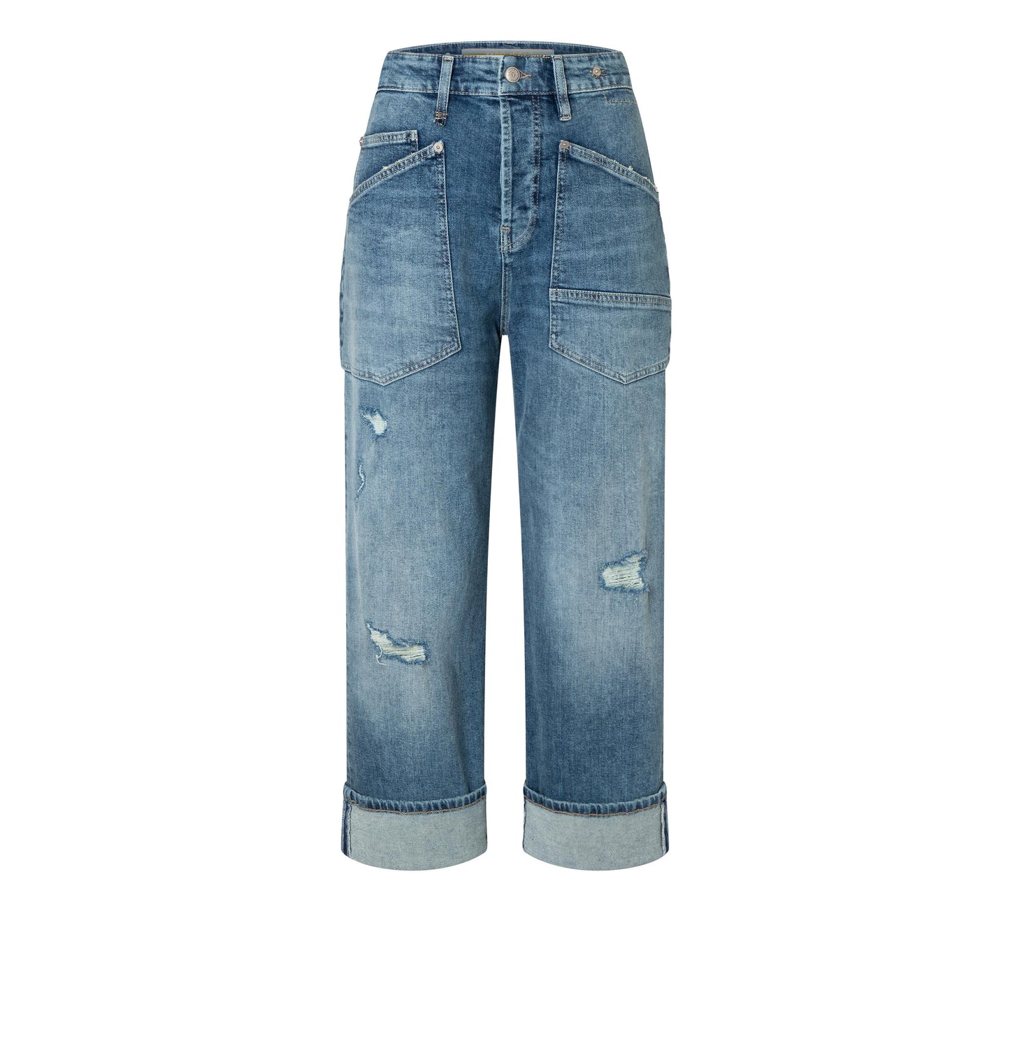 Mac Baggy Straight Distressed Blue Jeans