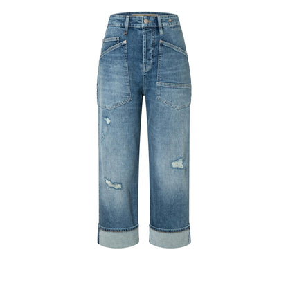 Mac Baggy Straight Distressed Blue Jeans