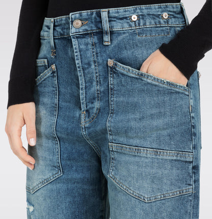 Mac Baggy Straight Distressed Blue Jeans