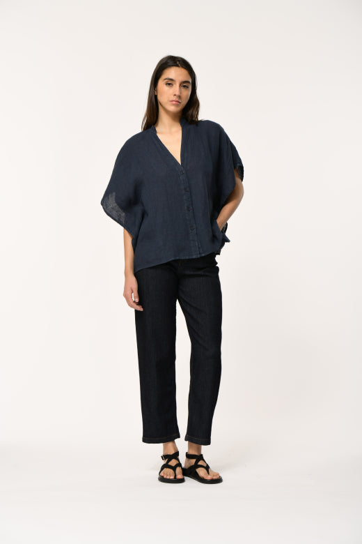 Humility BOVIRIO-L Navy Linen Blouse