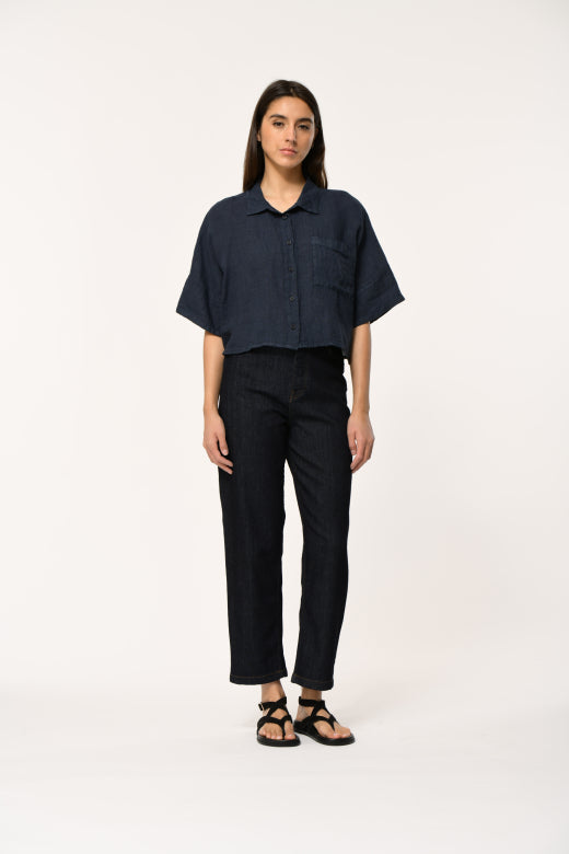 Humility LIVIA Navy Linen Shirt