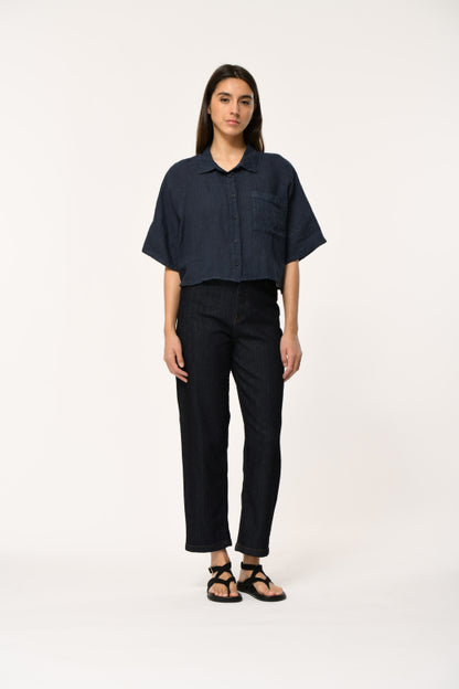 Humility LIVIA Navy Linen Shirt