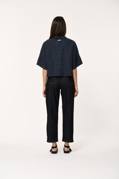 Humility LIVIA Navy Linen Shirt