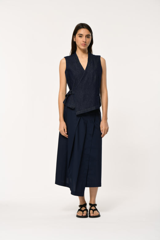 Humility LANOVA Navy Pleated Wrap Skirt