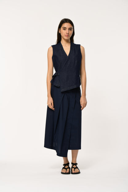Humility LANOVA Navy Pleated Wrap Skirt