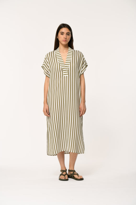 Humility BABEAT Army/Off-White Stripe Dress