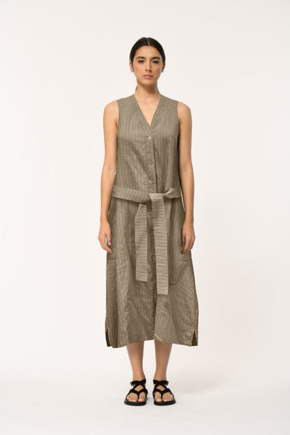Humility BRITANY Taupe Stripe Sleeveless Dress