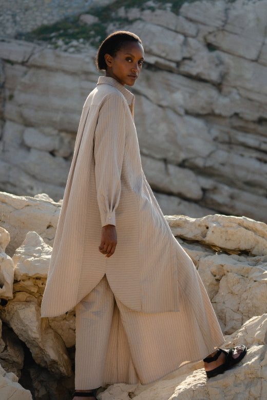 Humility JASARI Taupe Stripe Shirt Dress