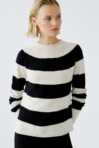 Oui Black & Off White Stripe Jumper