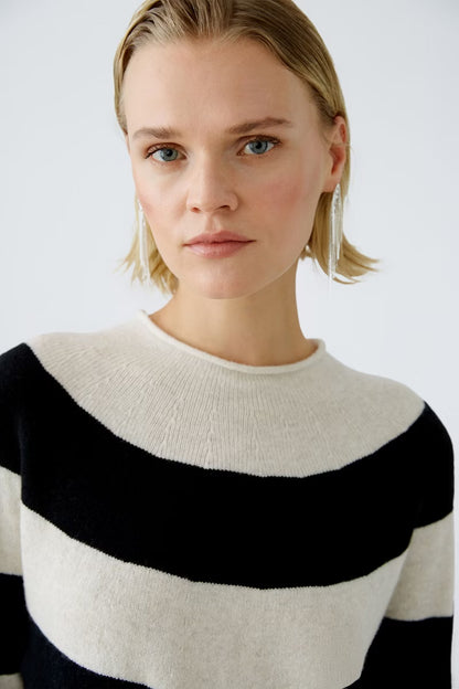 Oui Black & Off White Stripe Jumper