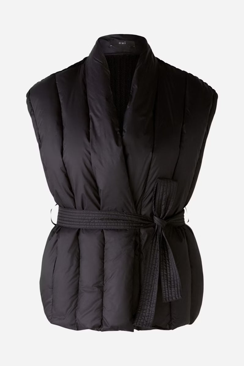 Oui Black Puffa Tie Waistcoat