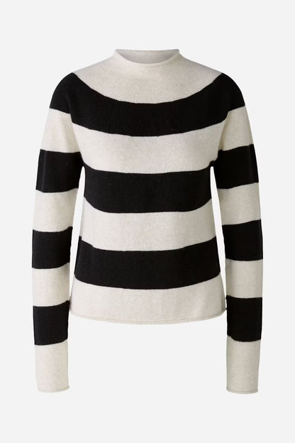 Oui Black & Off White Stripe Jumper