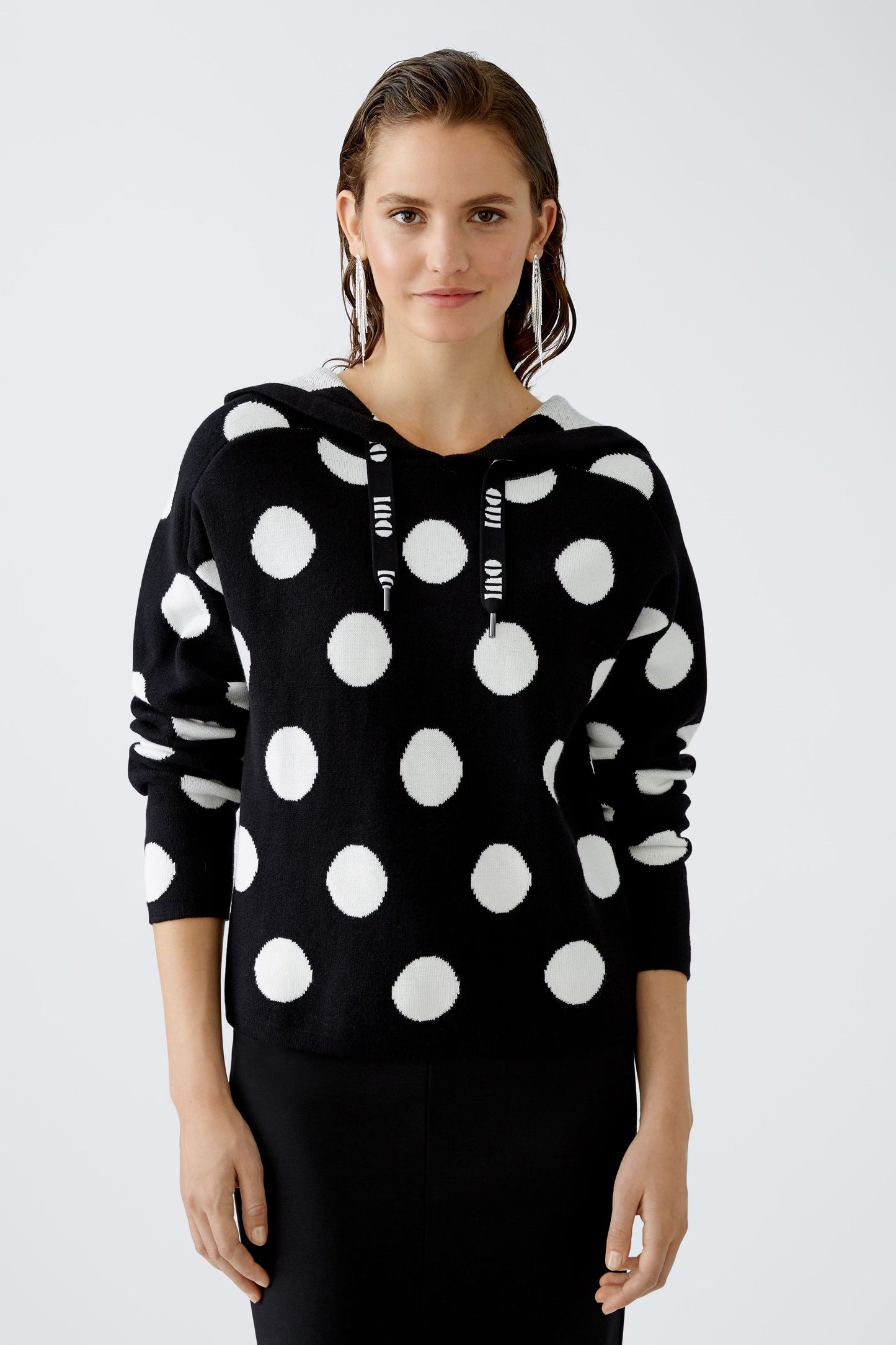 Oui Black & White Spot Cosy Hoodie